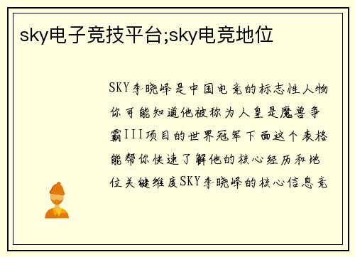 sky电子竞技平台;sky电竞地位